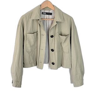 Zara Green Casual Jacket size M Pockets Buttons
